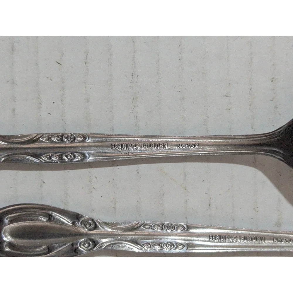National Stainless Japan Floral Salad Forks Set of 5 Silver Tone Flatware 6.25in